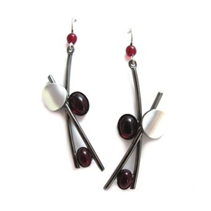 Black Rhodium & Red Stick Dangle Earrings